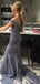 Off Shoulder Grey Lace Mermaid Long Bridesmaid Dresses , AB4017