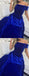 Off Shoulder Royal Blue Velvet Elegant A-line Prom Dresses,PD00322