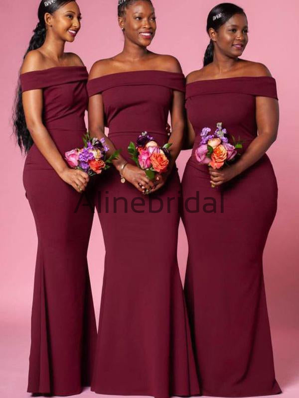 Off the Shoulder Mermaid Simple Soft Satin Long Bridesmaid Dresses AB420