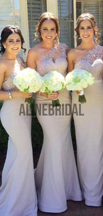 One Shoulder Lace Mermaid Elegant Bridesmaid Dresses, AB4023