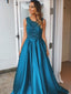 Royal Blue Satin Beading Sleeveless Charming Prom Dresses.PD00279