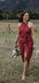 Rust Red Satin Unique Halter Tea Length Bridesmaid Dresses , AB4104
