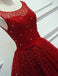 Red Beading Sparkly Unique Ball Gown Round Neck Formal Elegant Long Prom Dresses. BD0241