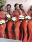 Sexy Orange Jewel Side-slit Mermaid Long Bridesmaid Dress, BD3102