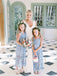 Sky Blue Lace Sheath Sleeveless Boho Long Flower Girl Dresses, FGS107