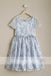 Stunning Blue Organza Lace Round Neck Short Sleeve Flower Girl Dresses, FGS086