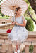 Stunning Blue Organza Lace Round Neck Short Sleeve Flower Girl Dresses, FGS086