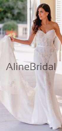 Sweetheart Strapless Lace Ivory Chiffon Mermiad Train Wedding Dresses , AB1531