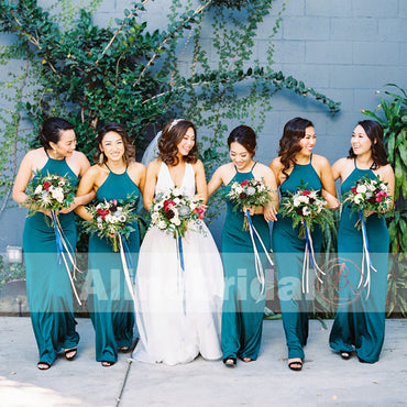 Teal Chiffon Halter Maxi Simple Bridesmaid Dresses For Summer Wedding, AB1216