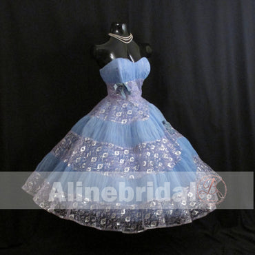 Vintage Sweetheart Strapless Sky Blue Lavender Lace Homecoming Dresses ,HD0004