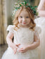 Ivory Lace Tulle  Cap Sleeve Round Neck Scoop Back With Pink Bow Know Flower Girl Dresses, FGS106