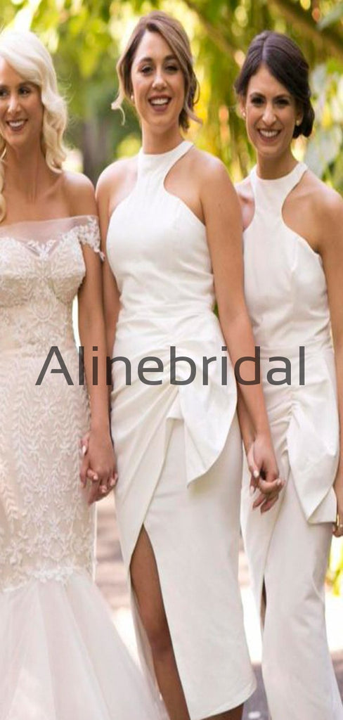 White Short Satin Unique Design Elegant Bridesmaid Dresses AB4215