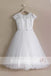 White Lace Sequin Tulle Bottom Cap Sleeve A-line Vintage Flower Girl Dresses, FGS096
