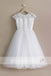White Lace Sequin Tulle Bottom Cap Sleeve A-line Vintage Flower Girl Dresses, FGS096