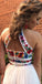 White Satin Embroidery High Neck Open Back Homecoming Dresses,HD0020
