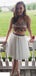 White Two Piece Embroidery High Neck Open Back Homecoming Dresses ,HD0018