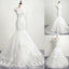 Elegant Cap Sleeve Lace Appliques Beads Mermaid Lace Up Back Sweep Train  Wedding Dress, AB1100