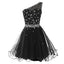 Short One Shoulder Popular Junior Graduation Sweet 16 Cocktail Rhinestone Tulle  Homecoming Dresses,BD00201