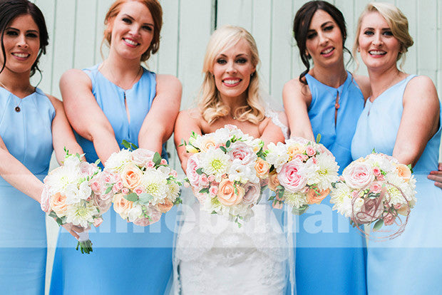 Elegant Blue Sleeveless Open Back Spring Wedding Party  Bridesmaid Dresses. AB1204