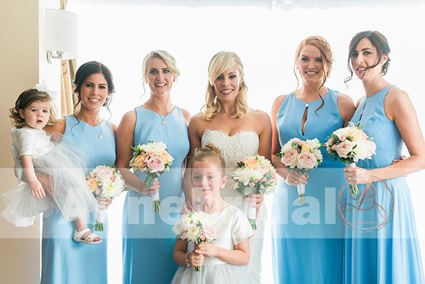 Elegant Blue Sleeveless Open Back Spring Wedding Party  Bridesmaid Dresses. AB1204