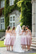 New Arrival Pink Mismatched Tea-length A-line Spring Bridesmaid Dresses. AB1206