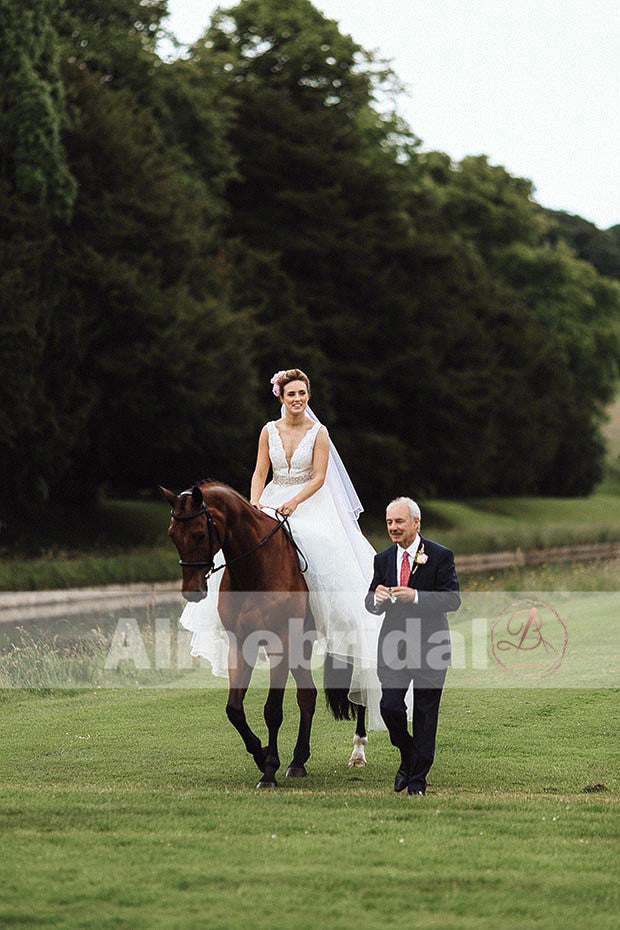 Simple Country Wedding Ivory Lace Top Tulle Sleeveless A-line Wedding Dresses, AB1130