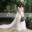 Elegant V-neck Lace Top Tulle Bottom A-line Boho Wedding Dresses, AB1133