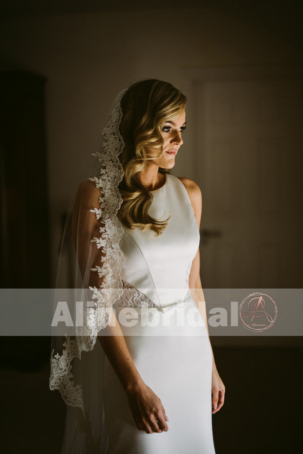 Formal Round Neck Sleeveless Lace Back Satin Mermaid Wedding Dresses, AB1135