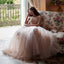 Elegant Blush Pink Tulle Off-shoulder A-line Long Prom Dress, PD3143