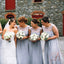 Elegant Light Gray Lace Chiffon Unique Square Neck Sleeveless Long Bridesmaid Dresses. AB1190