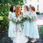 Sparkly Sequins Light Blue Chiffon Round Neck Short Sleeve Ankle-length Bridesmaid Dresses. AB1196