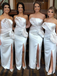 Elegant Ivory White Strapless Large Bow Tie Mermaid Side-slit Long Bridesmaid Dress, BD3083