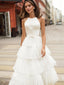 Elegant White Jewel Neck Illusion Back A-line Pleats Ankle-length Prom Dress, PD3158