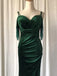 Emerald Green Spaghetti Straps Sweetheart Tasssels Mermaid Side-slit Long Bridesmaid Prom Dress, PD3338