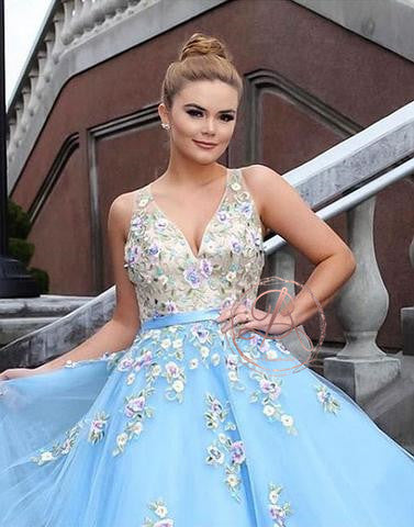 Fashion Tiffany  Blue colorful Handmade Flower Appliques  Prom Dresses,PD00062