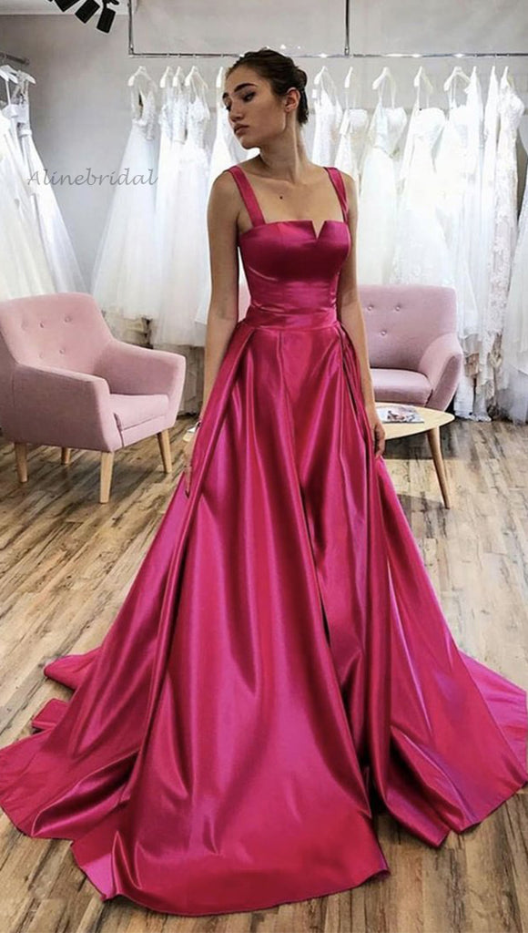 Formal Fuschia Soaghetti Straps V-neck A-line Long Prom Dress, Gown, PD3319