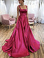 Formal Fuschia Soaghetti Straps V-neck A-line Long Prom Dress, Gown, PD3319