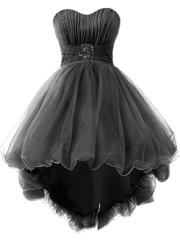 Gothic Black Strapless Sweetheart A-line High-low Short Homecoming Dress, HD3065