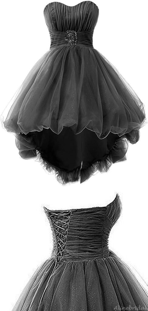 Gothic Black Strapless Sweetheart A-line High-low Short Homecoming Dress, HD3065