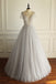 Elegant A-line Short Illusion Sleeve Appliques Rhinestone Lace Up Back Floor Length  Wedding Dress, AB1095