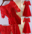 Half Sleeve Scoop Neckline Red Lace Appliques Sequins Tea-Length Homecoming Dresses,BD00209