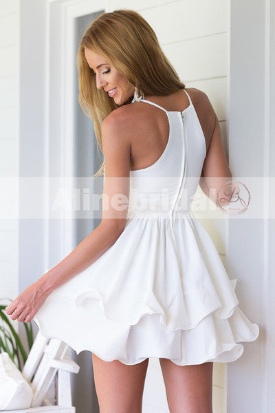 Simple Cheap Ivory Spaghetti Strap Ruffles Mini Homecoming Dresses,BD00218