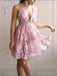 Elegant Dusty Rose V Neck Lace A Line Short Homecoming Dress, BTW273