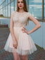 Charming Cap Sleeves Lace Top Tulle A Line Short Homecoming Dress, BTW283