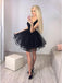 Black Square Neckline Sleeveless Tulle A Line Short Homecoming Dresses, BTW293