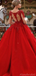 Illusion Lace Long Sleeve V-neck A-line Long Prom Party Dress, Ball Gown, PD3092