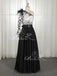 Black One Shoulder Long Sleeve Lace Satin Prom Dresses ,PD00202