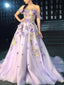 Lilac Off-shoulder Floral Dream A-line Long With Glitters Prom Dress, PD3368