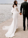 Off-shoulder Long Sleeve Sweetheart Slit Mermaid Trail Long Wedding Dress, WD3029