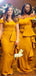 Off-shoulder Mustard Yellow Ruffle Mermaid Long Bridesmaid Dress, BD3109